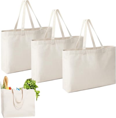 dogmoon 2 stuks katoenen tassen, 45 x 35 x 8 cm grote boodschappentas, katoenen tas, stoffen zak, jute tas, stoffen zak, onbedrukt, herbruikbare jute tas voor was, sport winkelen