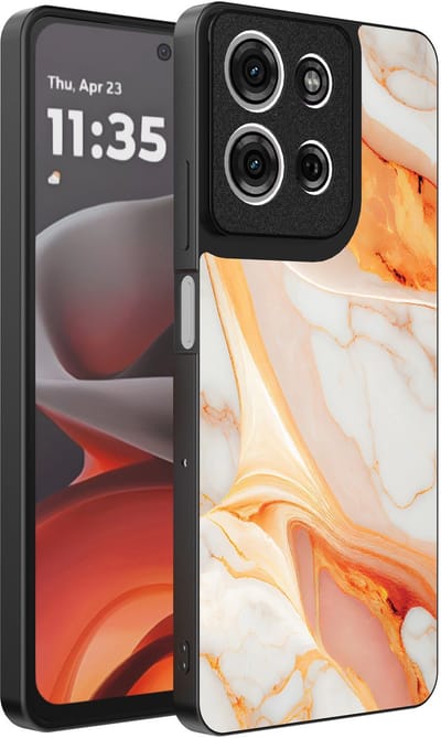 Smartphonica Telefoonhoesje Geschikt voor Motorola Moto G15 met marmer opdruk - TPU backcover case marble design - Oranje geschikt voor Motorola Moto G15