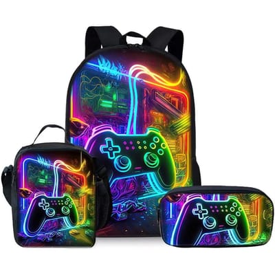 Cartoon Populaire Nieuwigheid Grappige game controller 3D Geprint 3 stuks Student Schooltassen Laptop Dagrugzak Rugzak Lunchtas Etui