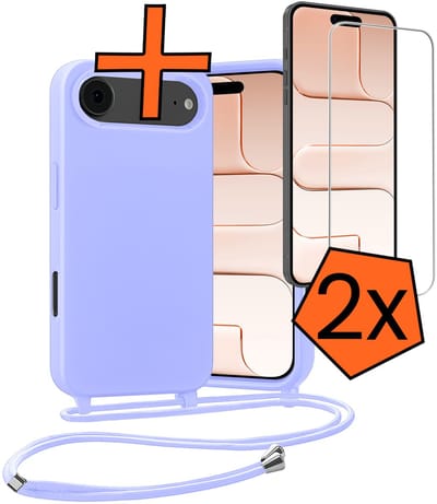 Hoesje Geschikt voor iPhone Air Hoes Met Telefoonketting Met 2x Screenprotector - Backcover Geschikt voor iPhone Air Case Met Koord - Lila