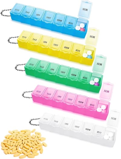 5-delige Tablet Box voor 7 Dagen, 7 Compartimenten, Regenboog Pillendoos, Medicijn Organizer, Makkelijk te Openen, Ideaal voor Reizen en Thuisgebruik