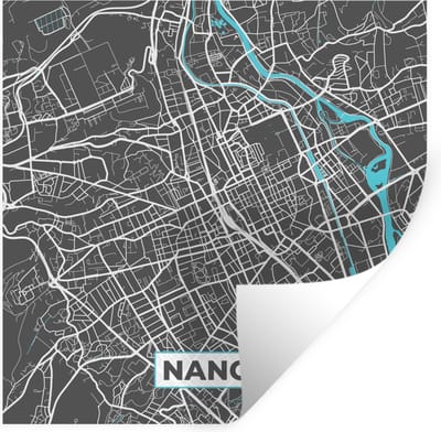 Muurstickers - Sticker Folie - Nancy - Stad - Stadskaart - Plattegrond - Frankrijk - 100x100 cm - Plakfolie - Muurstickers Kinderkamer - Zelfklevend Behang XXL - Zelfklevend behangpapier - Stickerfolie