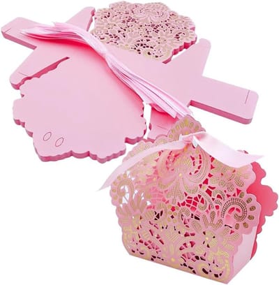25 Stuks Holle Huwelijksgeschenkdoos 7x3.5x3.5 cm - Papieren Geschenkdoos voor Bruiloft - Roze Themafeestdecoratie