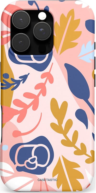 Casetastic hoesje geschikt voor Apple iPhone 16 Pro - MagSafe - Dubbellaagse bescherming - Roze Bladeren - Fashion Case - Lichtroze Wit Goud Perzik