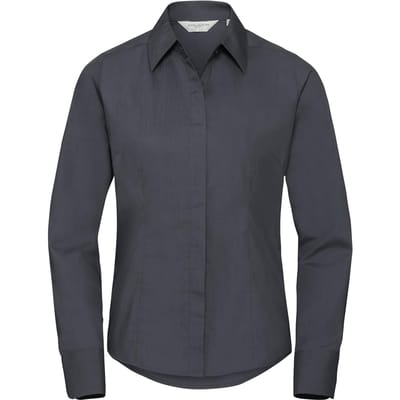 Russell Collectie Dames/Dames Lange Mouwen Poly-Katoen Gemakkelijk Onderhoud Gepaste Poplin Shirt (Konvooi Grijs)