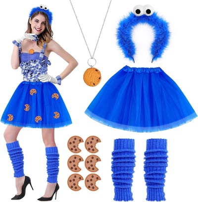 Vrouwelijk Crumb Monster Kostuum met Cookie Hoofdband, Tutu Rok, Ketting en Beenwarmers voor Carnaval en Halloween Cosplay Accessoires