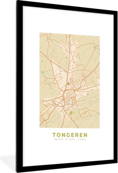 Fotolijst incl. Poster - Kaart - Vintage - Tongeren - Stadskaart - Plattegrond - 60x90 cm - Posterlijst