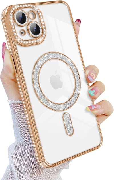 Diamant Glitter Telefoonhoesje Geschikt voor Magsafe met Camera Bescherming voor iPhone 15 - FuturiQ - Goud