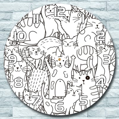 Coloray Wandklok - Kittens Glazen Wandklok - 30fi cm - Zwart Wandklok - Wandklok Ronde - Wandklok Klassiek - Wandklokken Woonkamer - Stille Wandklok