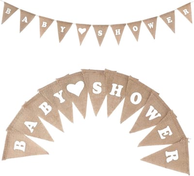 Joya Party® Vintage Slinger Babyshower | Baby shower vlaggetjesslinger | Vintage linnen baby shower banner | Slinger banner voor babyshower | Feestversiering