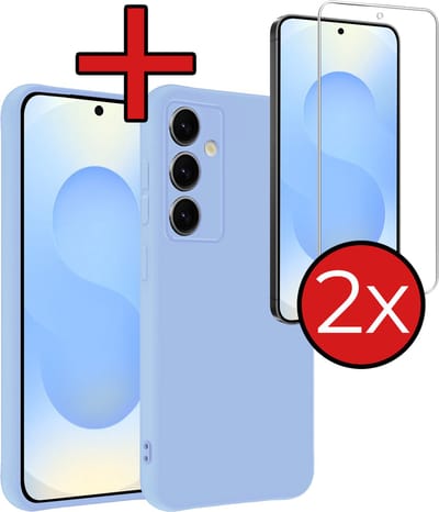 Hoesje - Met 2x Screenprotector - Geschikt voor Samsung Galaxy S25 FE - Sterk & Shockproof - Telefoon Hoes - Back Cover - Siliconen Case - Telefoonhoes - Lichtblauw