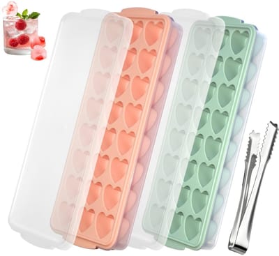 Dailygoods- IJsblokjesvorm Hartvorm - 24 Holtes - Siliconen - BPA-vrij - IJsblokjeshouder - Ruimtebesparend - Afneembaar Deksel - Ijsblokjesbakje