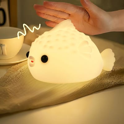 Daity Witte puffer nachtlamp - siliconen aanraaksensorlamp voor babykamer - 3 instelbare helderheidsniveaus - USB-C oplaadbare - veilige bedlamp - moderne kinderkamerinrichting