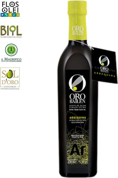 Oro Bailén - Arbequina - Premium Extra Virgin Olijfolie - 500ml - 100% Spaanse Arbequina Olijven - Bekroonde Topkwaliteit - Vroege Oogst-Koude Persing - Rijk aan Antioxidanten-Zachte, Fruitige Smaak-Duurzame Productie-Internationale Medaille Winnaar