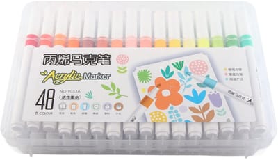 Dailygoods- Acrylstiften 48 stuks - Heldere kleuren - Sterke dekking - Ronde body - Geschikt voor porselein/glas/leer - Sneldrogend - Verfstiften