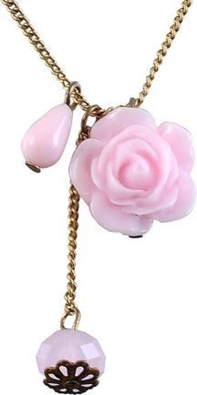 Behave - Korte ketting bronzen kleur met rozenhanger - Nikkelvrij - Fashionable accessoires