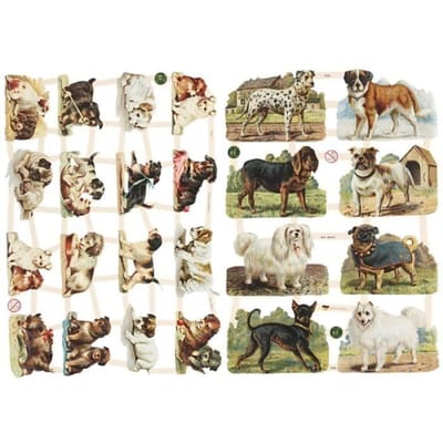 Vintage Plaatjes - Honden - Poëzie Album Plaatjes - Knipplaatjes - Scrapbook - Kaarten Maken - Klassieke Motieven - 16,5x23,5 cm - Creotime - 2 vellen