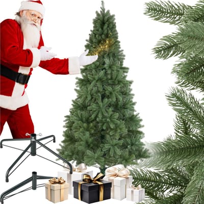 tectake® Kunstkerstboom, levensechte spuitgiet- en PVC-naalden, flexibele kunstdennentakken, kunstkerstboom met metalen standaard, kerstboom als kerstversiering (Groen, Premium: 230 cm 1346 punten)