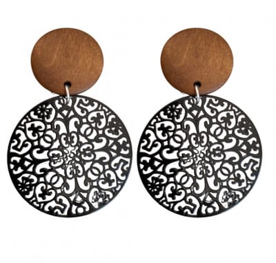 Clip oorbellen -bruin -hout -zwart- filigraan- geen gaatje- Charme Bijoux