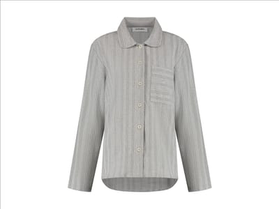 Yumeko pyjamashirt dames flanel lichtgrijs/wit stripe m
