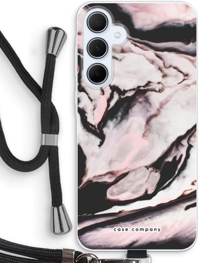 Case Company® - Hoesje met koord geschikt voor Samsung Galaxy A35 hoesje met Koord - Roze stroom - Telefoonhoesje met Zwart Koord - Bescherming aan alle Kanten en Over de Schermrand