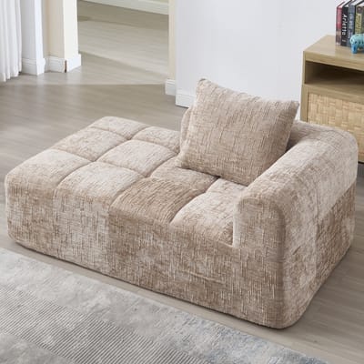 MODFU Chaise Longue Bank - Zijvakken En Inclusief Kussen - Modern - Woonkamer - Chenille - Khaki - 158 X 90 X 60 Cm