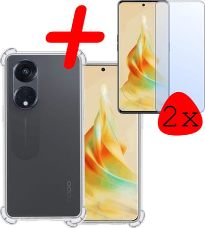 Hoesje Met Screenprotector - 2 Stuks - Geschikt voor OPPO Reno 8T 4G - Sterk & Shockproof - Siliconen Case - Back Cover - Telefoon Hoes - Shock Proof - Transparant