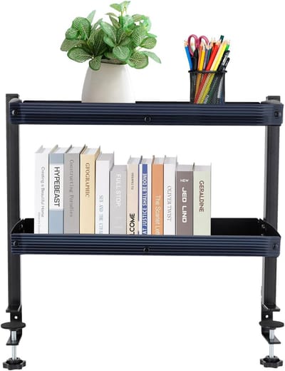 Bureaurek Met Klem - Opbergrek Bureau - Kantoor Organiseren - Dubbele Plank - 44 x 393 cm - Zwart