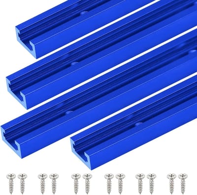 Dailygoods- Verstekrail 305 mm - T-tracks voor Houtbewerking - Aluminium - Dubbel Snijprofiel - 4 Stuks - Met Schroeven - T-track