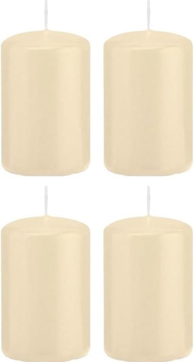 Trend Candles Cilinderkaars/stompkaars - 4x - cremewit - 5 x 8 cm - 18 branduren - met brandvertragende folie
