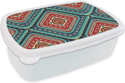 Broodtrommel Wit - Lunchbox - Brooddoos - Azteken - Patronen - Schedel - 18x12x6 cm - Volwassenen