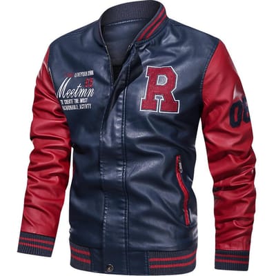 Nieuwe leren jas heren casual jas PU jas baseball fluweel opstaande kraag heren leren jas M gray