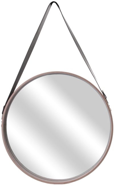 Home Deco Factory spiegel - rond - - hout - met leren handvat - D40 cm