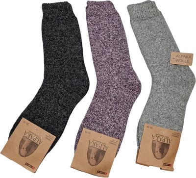 Alpaca Wollen Sokken- Huissokken - Wintersokken - Thermosokken - 3Pack – Zwart Paars Grijs - 35-38