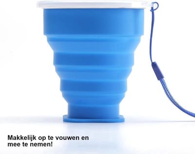 Heble® - Opvouwbare Beker Met Deksel - 200-300ml - Siliconen - Blauw