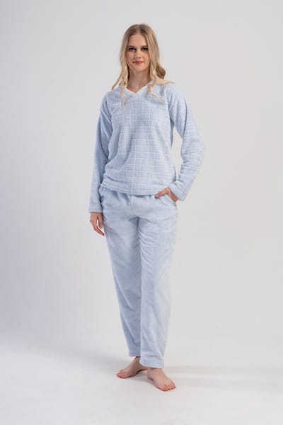 Vienetta - Dames Zachte Pluche Pyjama Set, Lange Mouwen - S
