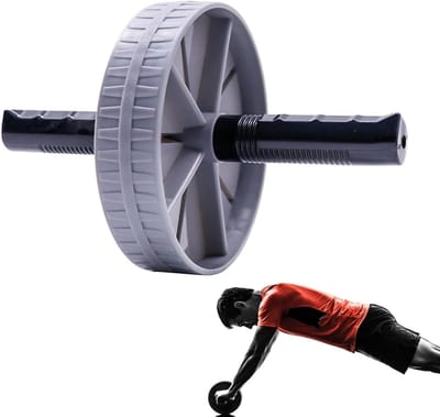 Buikspierroller - Fitness Wiel - Kracht Training - Antislip Handvatten - 15 cm Diameter - Grijs
