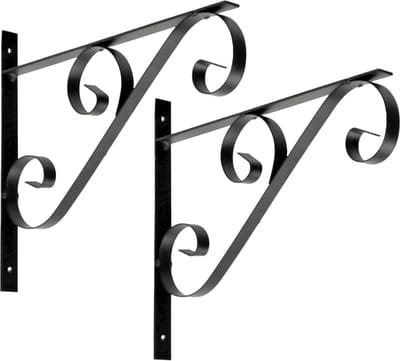 Muurhaak/plantenhaak voor bloempotten/plantenpotten - 2x - zwart - metaal - 30 x 2 x 25 cm