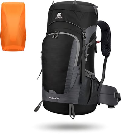 CarryQuest® 65L Hiking Backpack - Waterbestendige Trekking Rugzak met Drinksysteem, Regenhoes, Mesh Rugventilatie & Front-/Toploader - Zwart