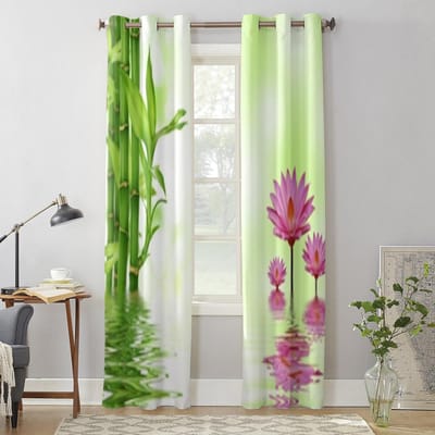 Lotusbloemen En Bamboe Raamgordijn Voor Woonkamer Slaapkamer Decoratie Gordijnen Luxe Keuken Valgordijnen 135W x 60H(cm) x1 beige