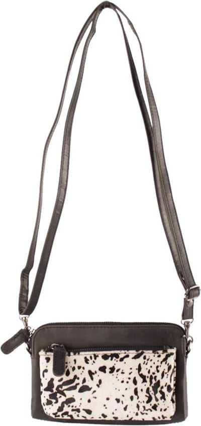 Portemonnee Tasje Met Vacht En Zwart Leer – Cody Minibag Met Print – Zwarte Tasje Leer- Zwarte Clutch Tasje