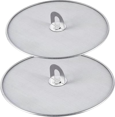 Thijox - 2-delig Roestvrij Staal Spatbord met Opvouwbare Keukengreep - Oliedeksels voor Keukenpan, 25cm en 32cm - Ideaal voor Koken, Bakken en Grillen