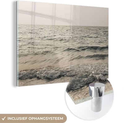 MuchoWow® Glasschilderij 150x100 cm - Schilderij acrylglas - Zee - Zomer - Golven - Foto op glas - Schilderijen