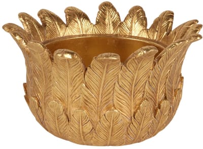 Baroque - Opberger - Vaas/bloempot met verenmotief 8,8 cm - Goud - Hars - 8.8x15x15 - Polyresin