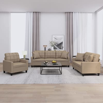 vidaXL - 3-delige - Loungeset - met - kussens - kunstleer - cappuccinokleurig