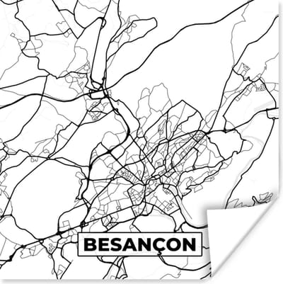 Poster Stadskaart - Besançon - Plattegrond - Kaart - Frankrijk - Zwart wit - 100x100 cm XXL