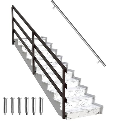 Trapleuning Roestvrij staal leuning zilver 140 cm Ø 42 mm V2A Roestvrij Staal reling wandleuning, voor wandtrap, voor binnen en buiten, inclusief wandhouder en eindkappen