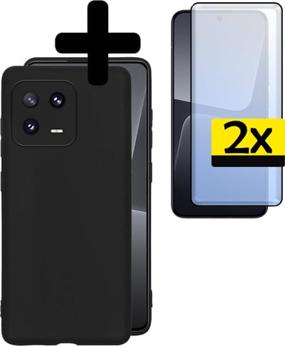 Hoesje - Met 2x Screenprotector - Geschikt voor Xiaomi 13 Pro - Sterk & Shockproof - Back Cover - Siliconen Case - Telefoon Hoes - Telefoonhoesjes - Zwart