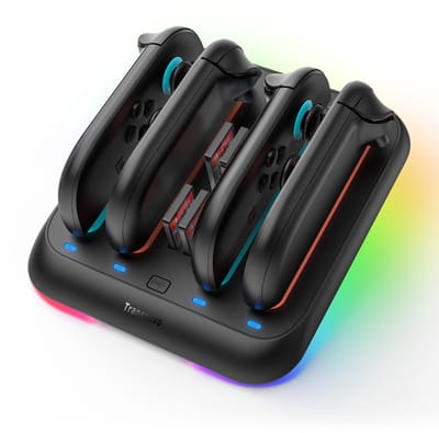 Transnovo Compact joycon oplaadstation geschikt voor Nintendo Switch 2 controller | RGB LED verlichtingen en smart AI chip ingebouwd | Switch-controllers Joy con docking station | 4 games slots dock | Incl. USB C kabel charger | Console accessoires
