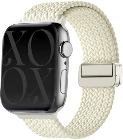 xoxo Wildhearts geweven nylon bandje - Geschikt voor Apple Watch - Series 1/2/3/4/5/6/7/8/9/10/SE - Maat: 38 mm / 40 mm / 41 mm / 42 mm - Horlogeband - Zachte nylon smartwatchband voor iWatch - Sterrenlicht